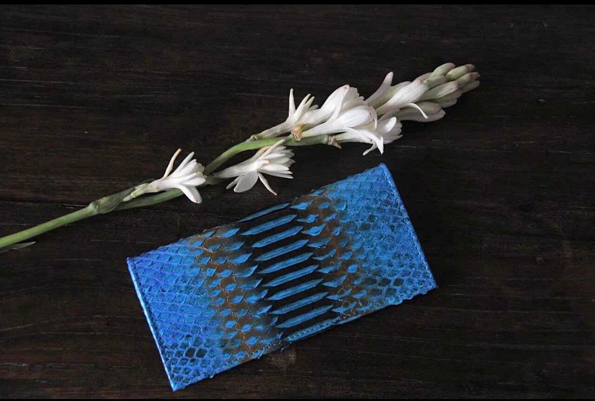 Genuine Python Skin Wallet — Turquoise