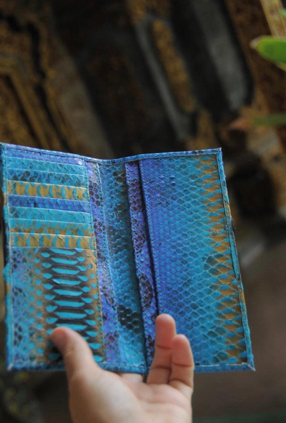 Genuine Python Skin Wallet — Turquoise