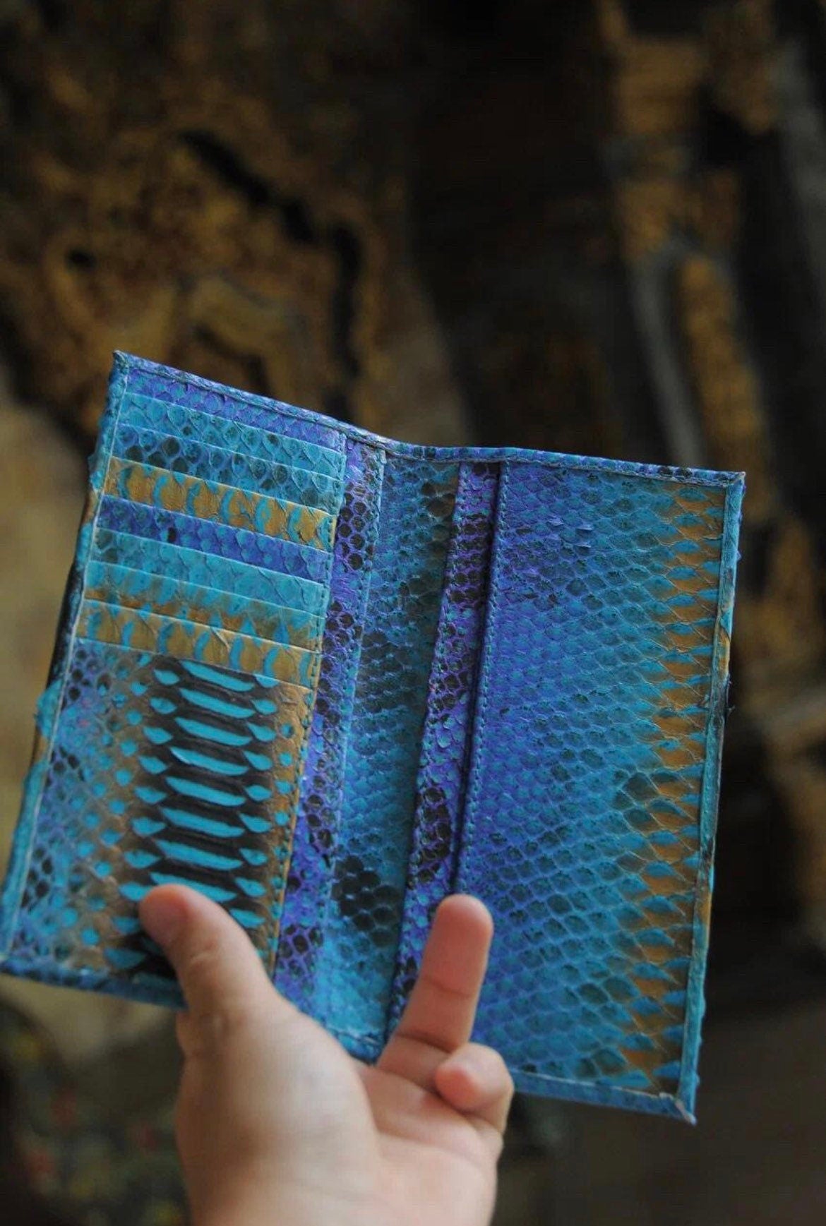 Genuine Python Skin Wallet — Turquoise