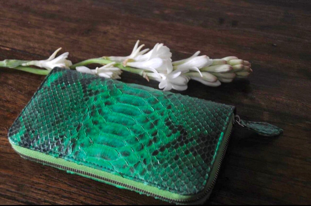 Python skin Wallet Green | Genuine Python light green Colour Wallet unisex | classy Elegant Python Genuine Leather Wallet Handmade snake