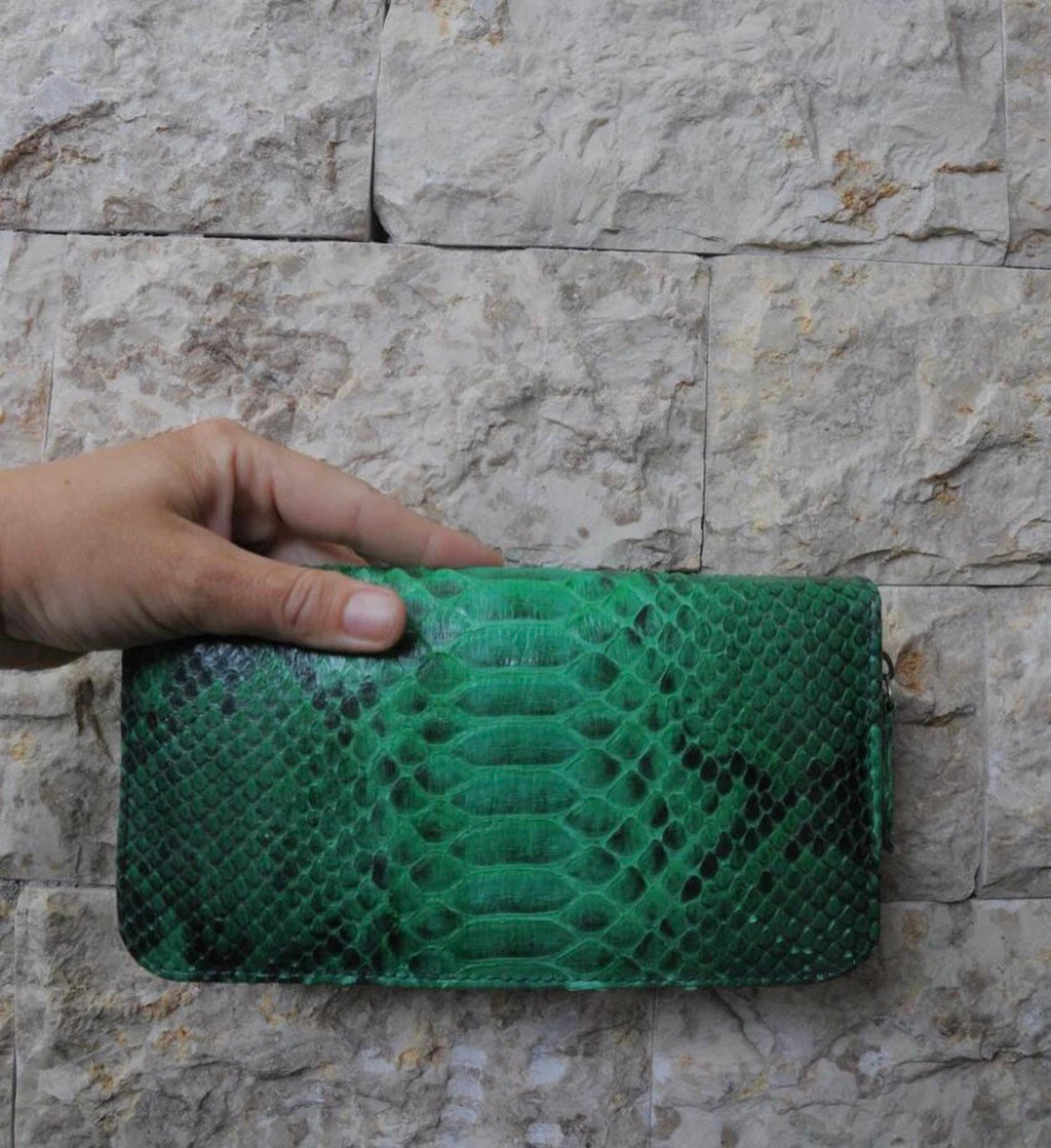 Python skin Wallet Green | Genuine Python light green Colour Wallet unisex | classy Elegant Python Genuine Leather Wallet Handmade snake