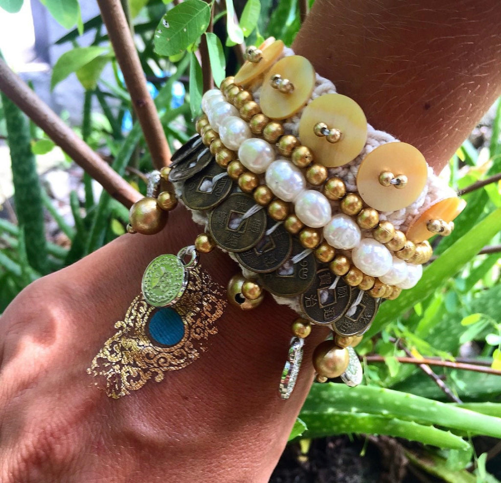 Pearl Chinese Coin Bracelet — Boho Hippie