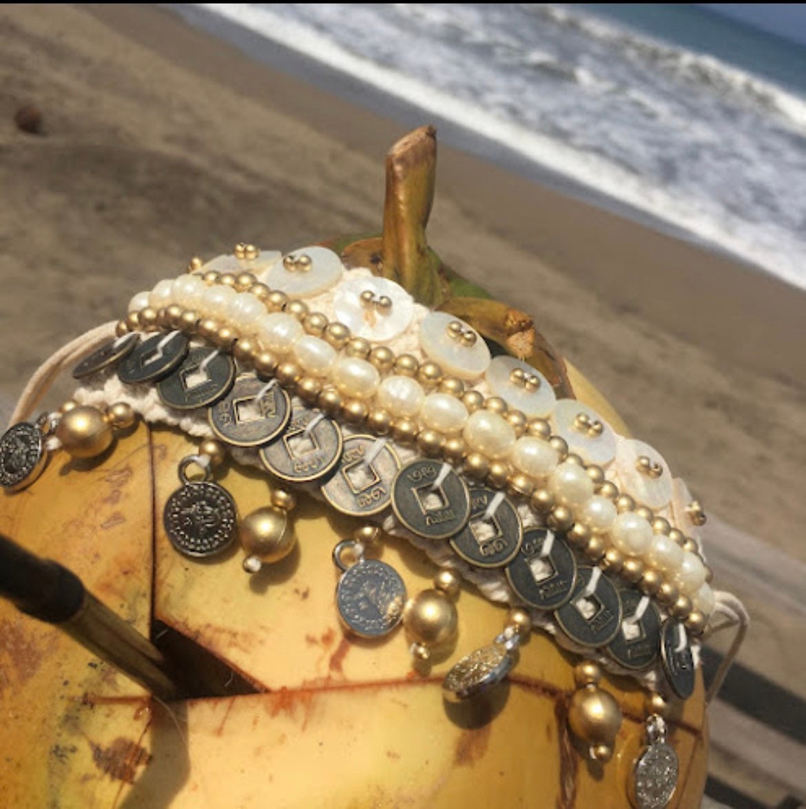 Pearl Chinese Coin Bracelet — Boho Hippie