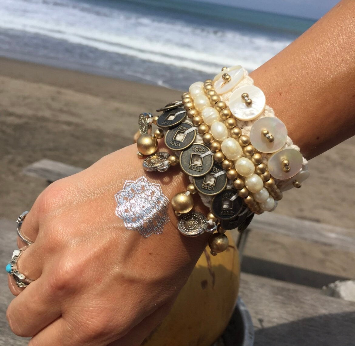Pearl Chinese Coin Bracelet — Boho Hippie