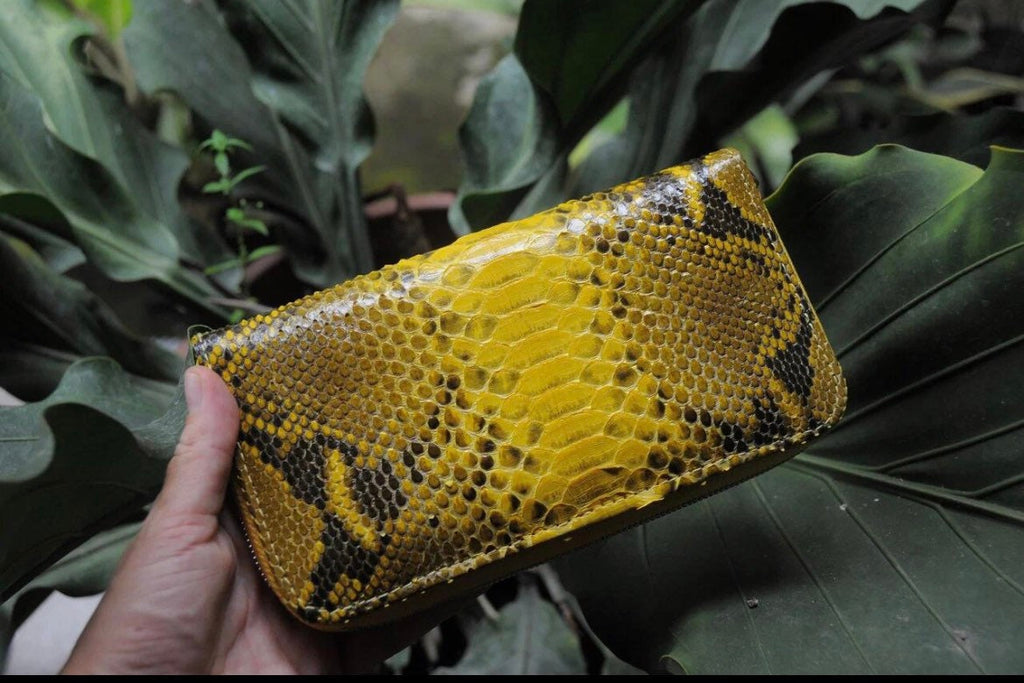 Genuine Python Skin Wallet — Yellow Snake