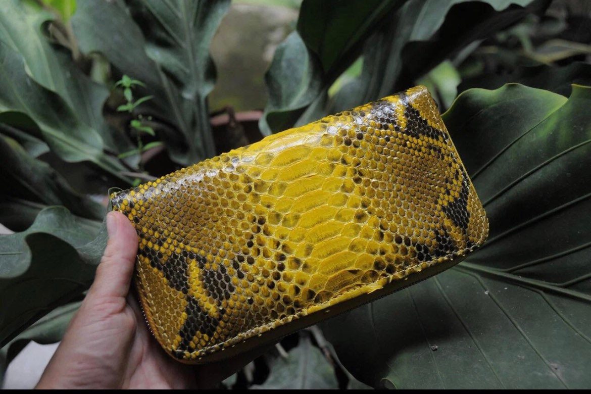 Genuine Python Skin Wallet — Yellow Snake