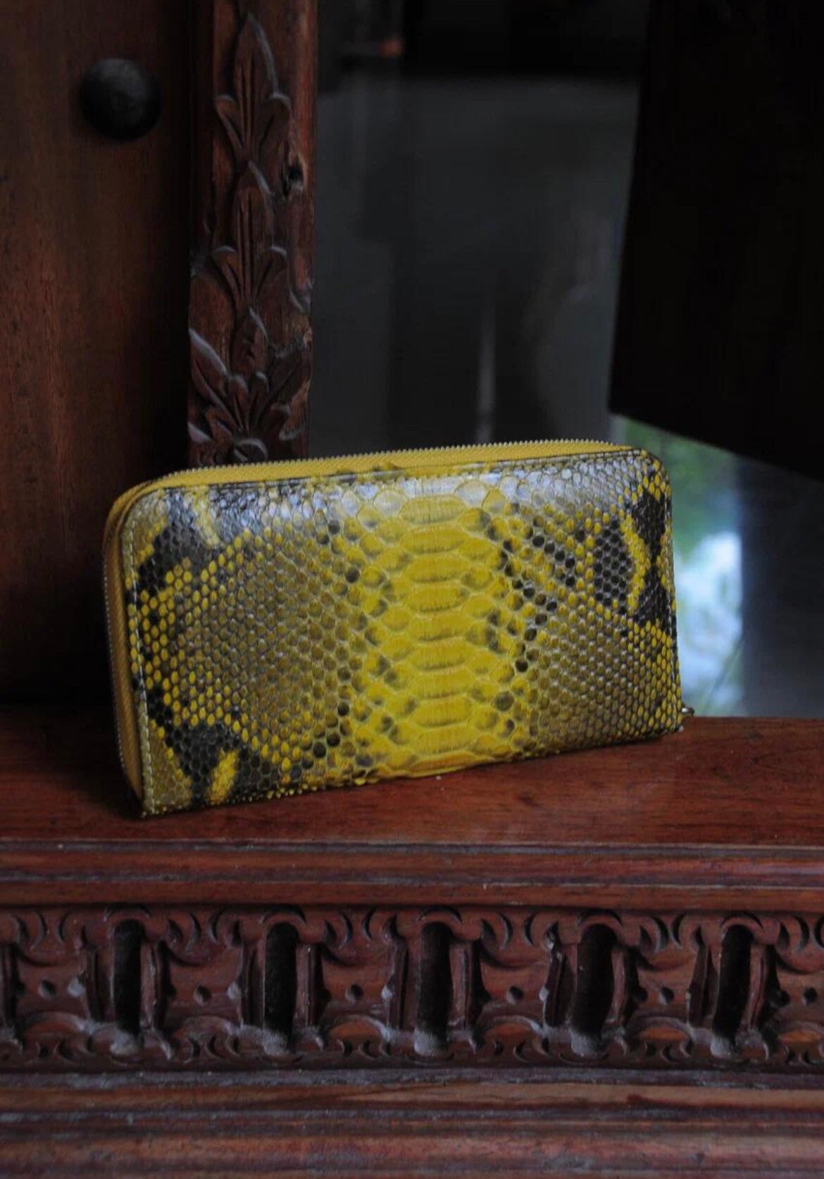 Genuine Python Skin Wallet — Yellow Snake