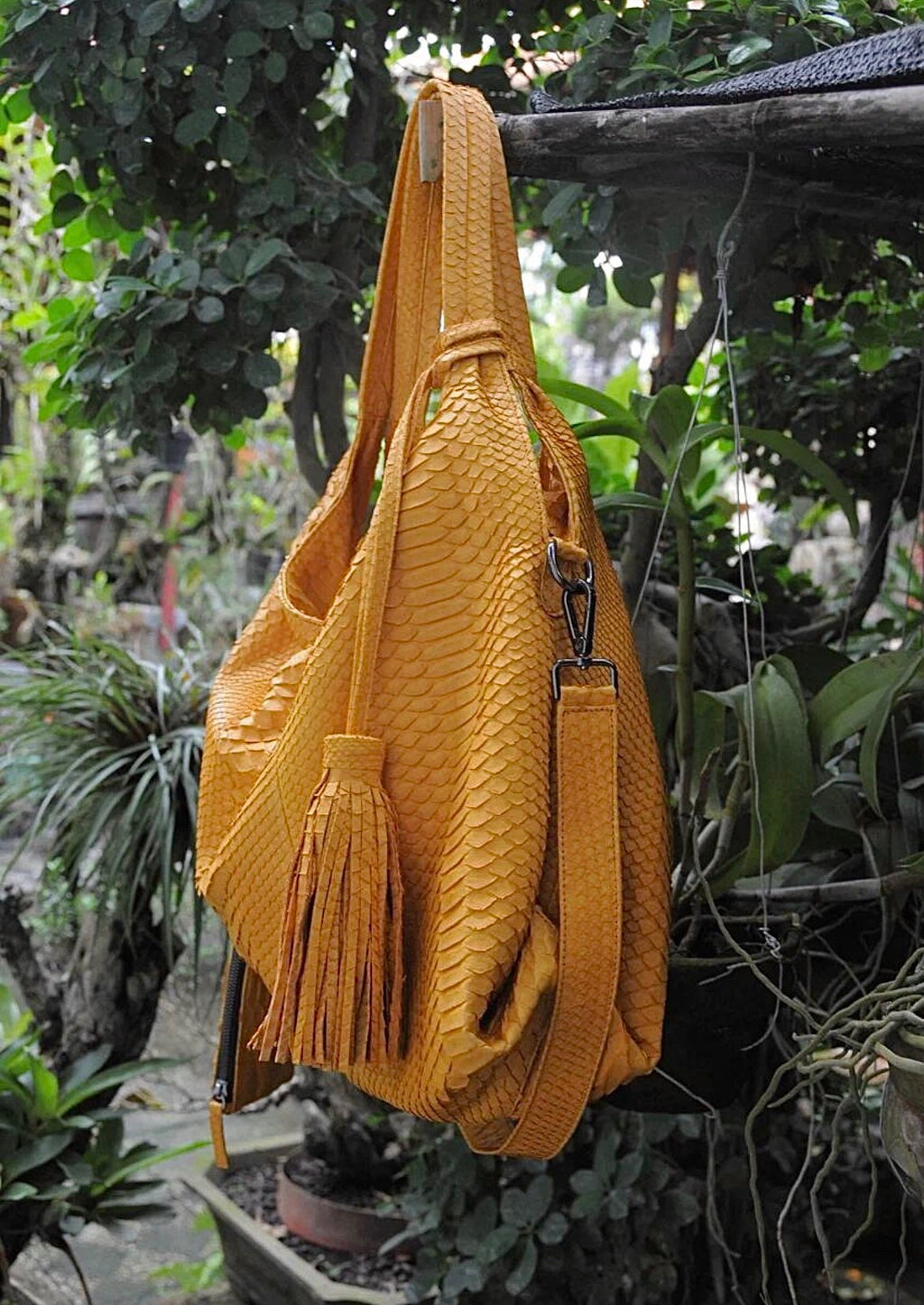 Big Soft Hobo Python Skin Bag — Yellow