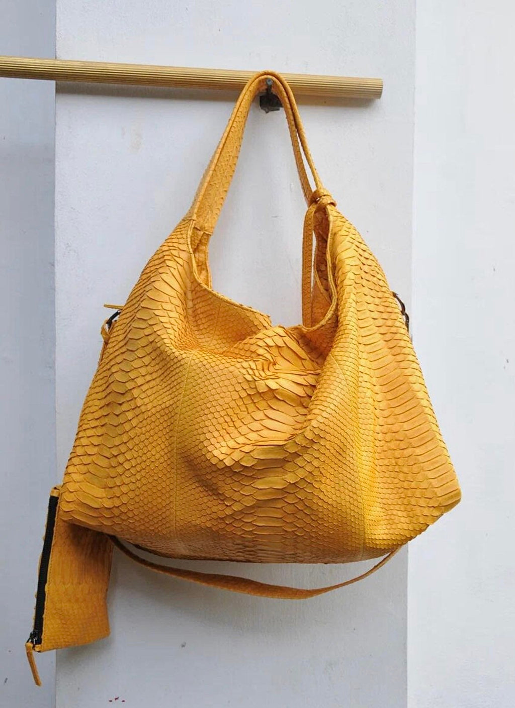 Big Soft Hobo Python Skin Bag — Yellow