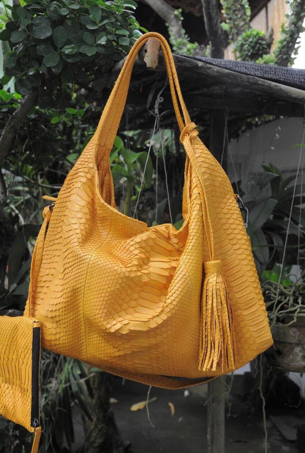 Big Soft Hobo Python Skin Bag — Yellow