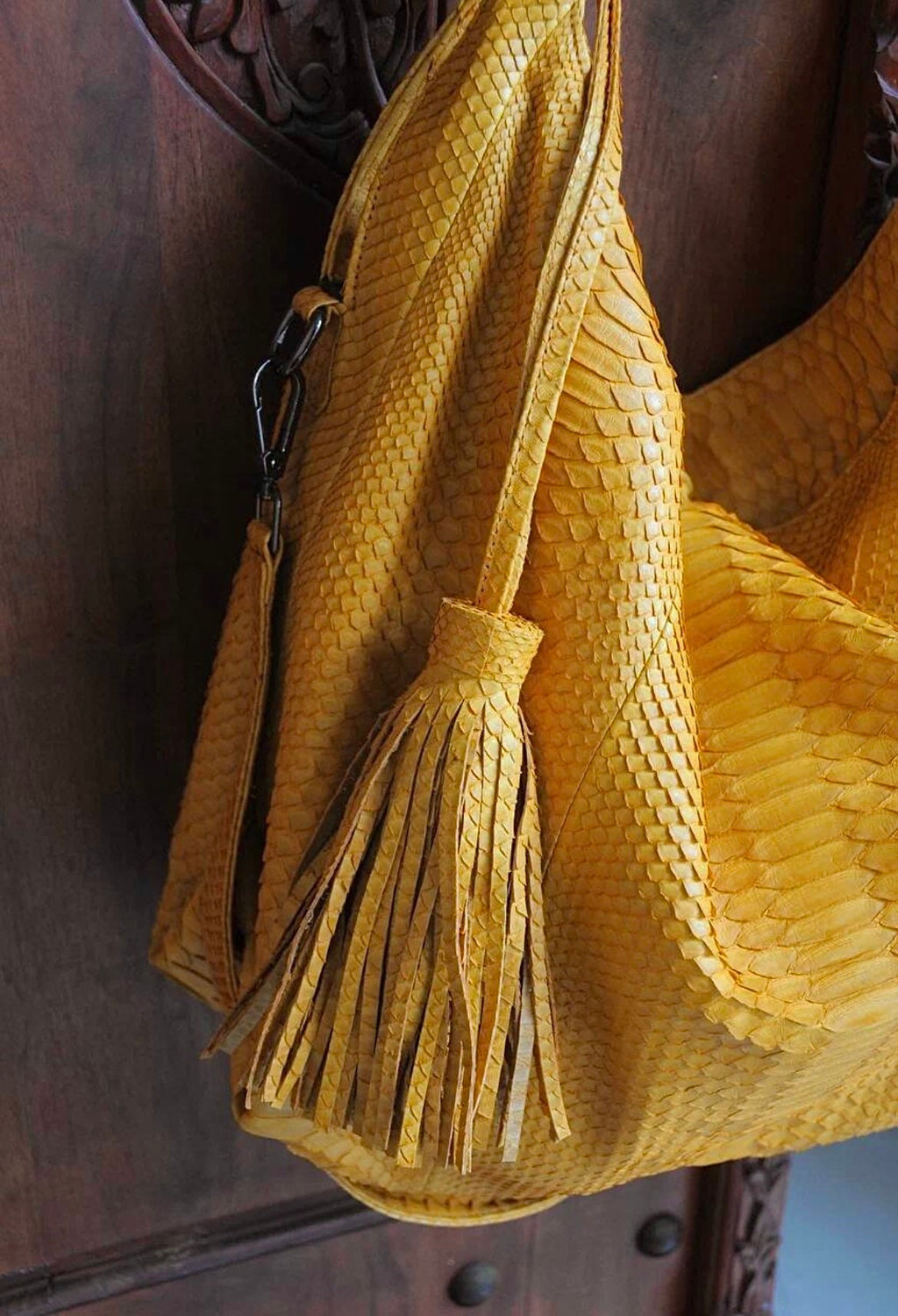 Big Soft Hobo Python Skin Bag — Yellow
