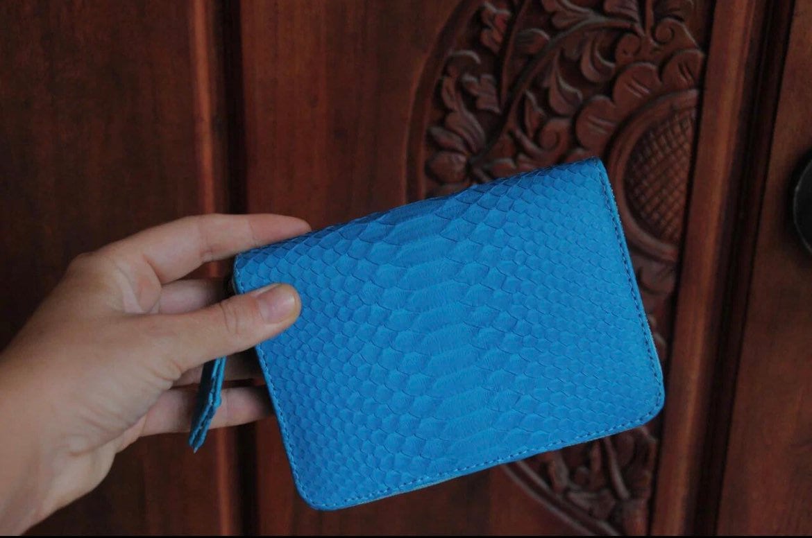 Genuine python skin turquise wallet — Red