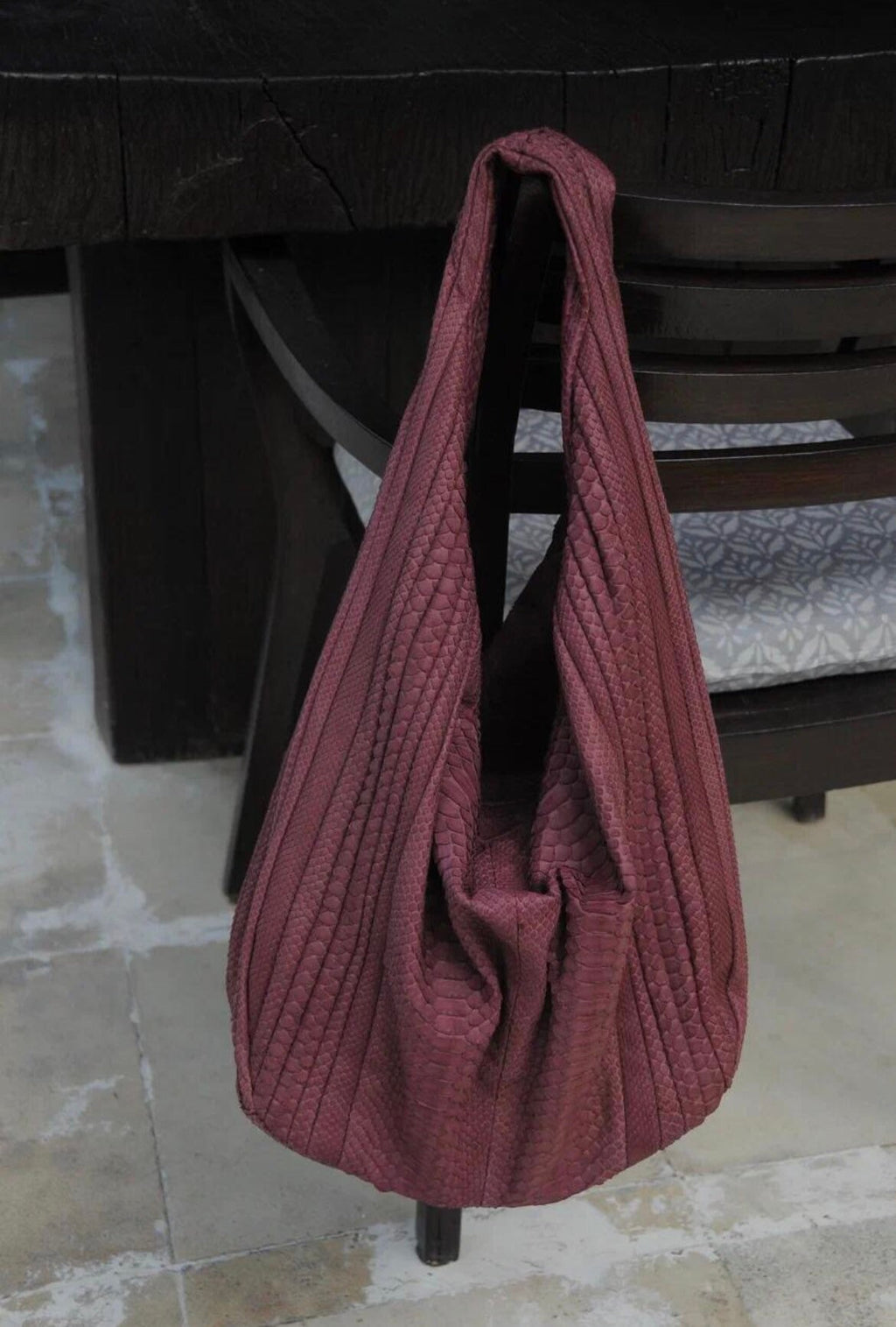 Big Soft Hobo Python Skin Bag — Wine