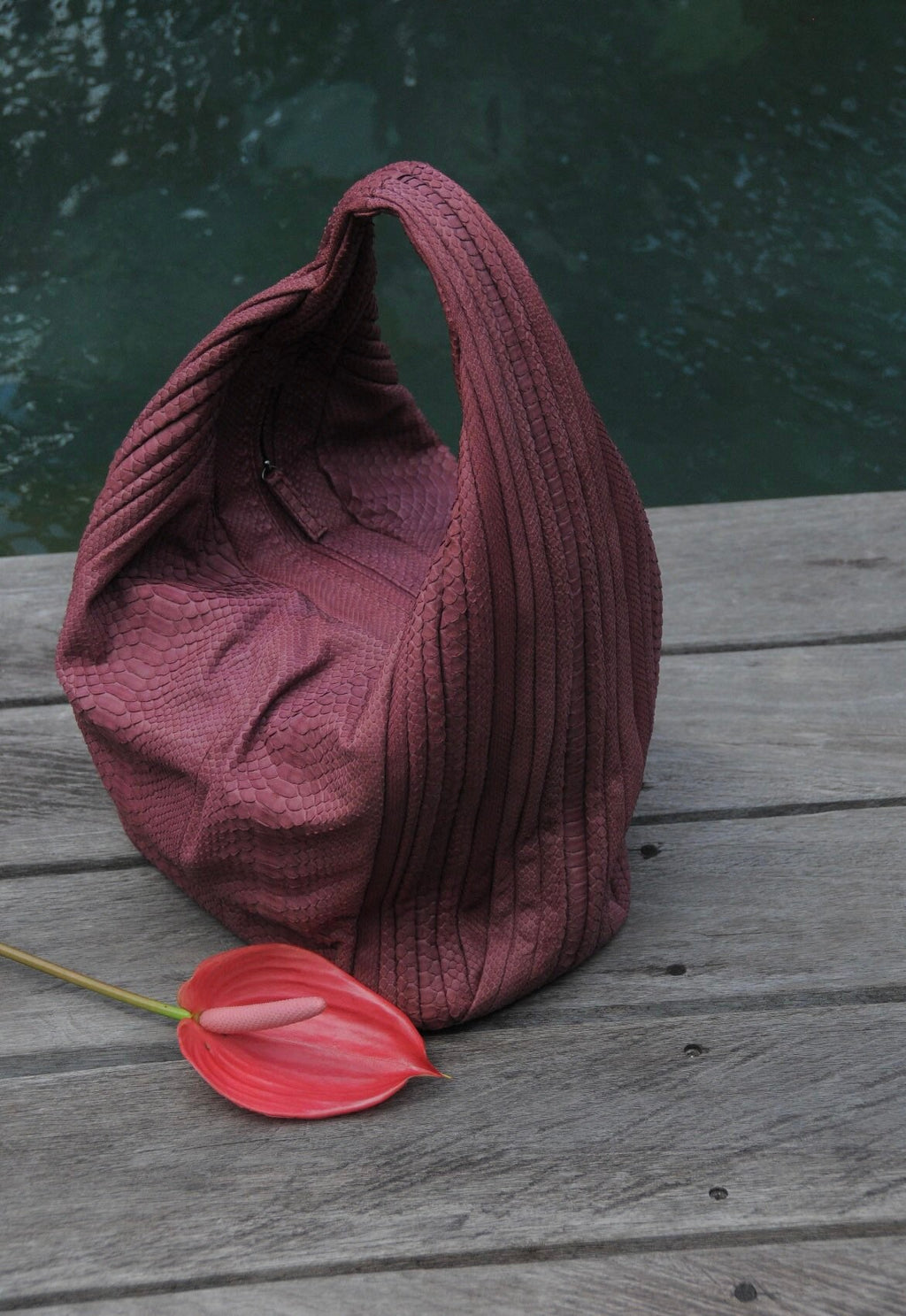 Big Soft Hobo Python Skin Bag — Wine