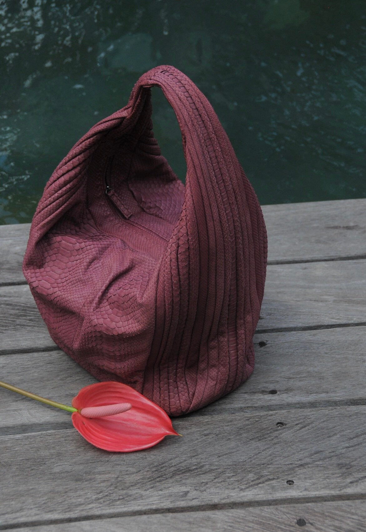 Big Soft Hobo Python Skin Bag — Wine