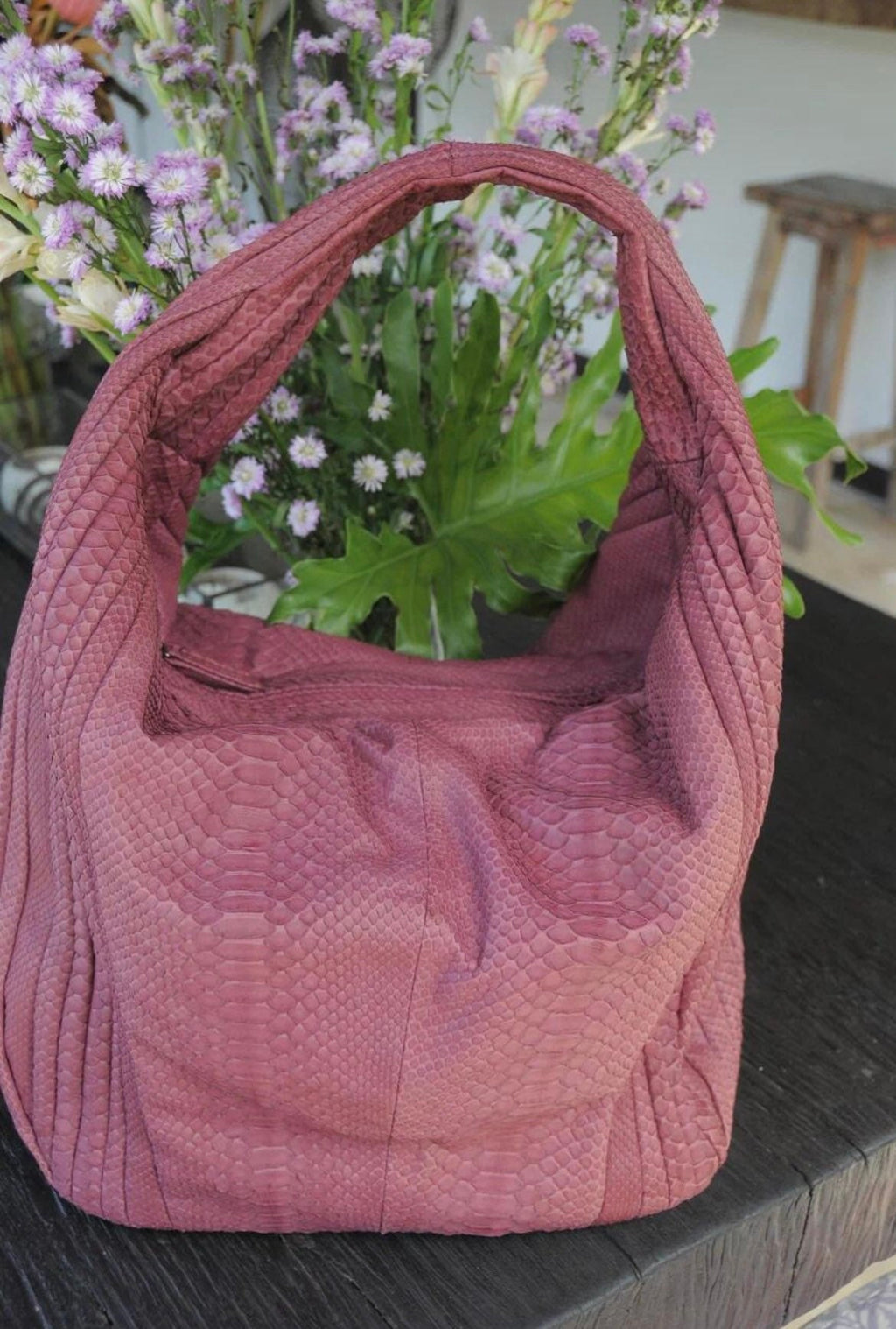 Big Soft Hobo Python Skin Bag — Wine