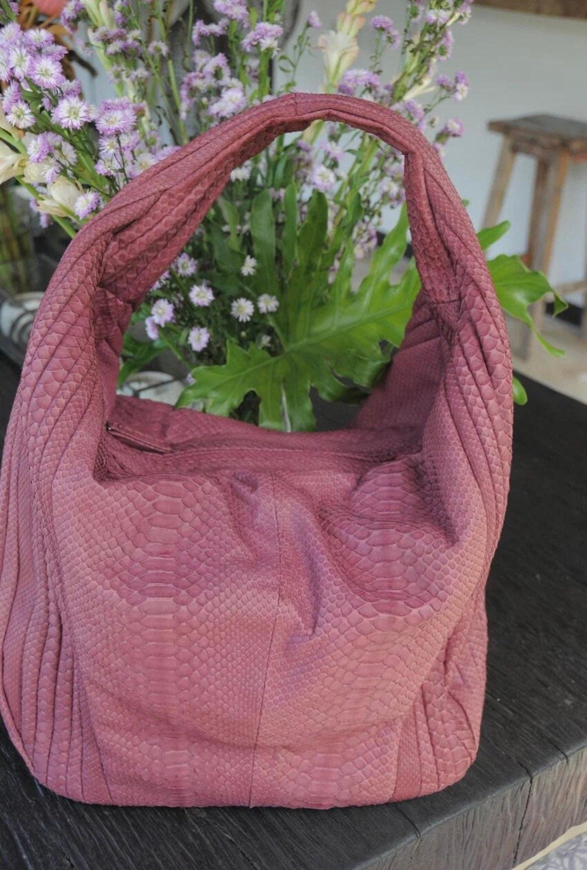 Big Soft Hobo Python Skin Bag — Wine