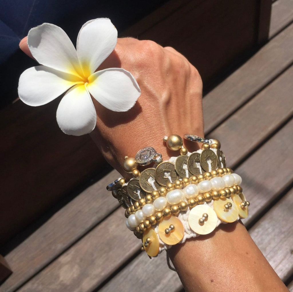 Pearl Chinese Coin Bracelet — Boho Hippie