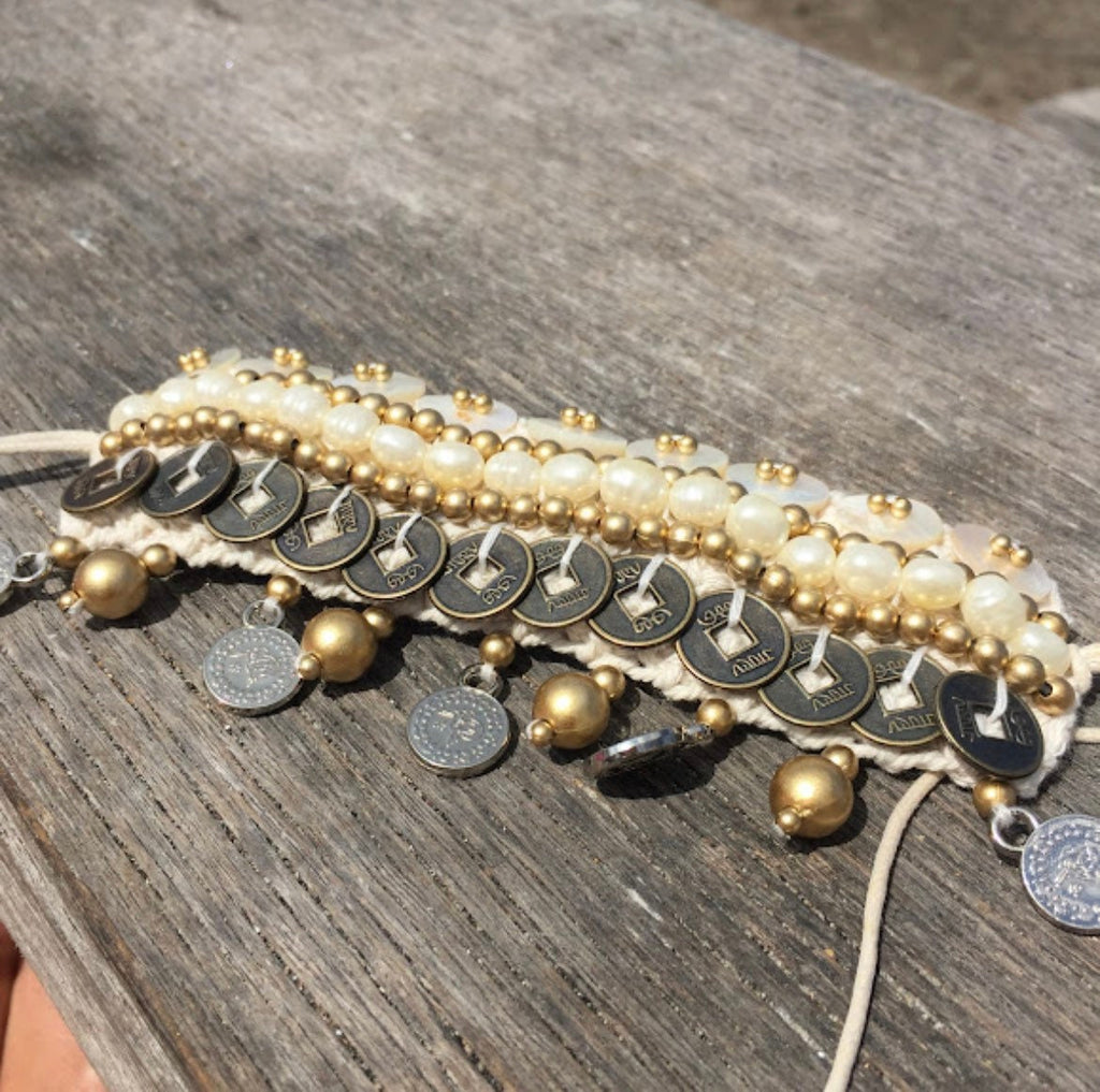 Pearl Chinese Coin Bracelet — Boho Hippie