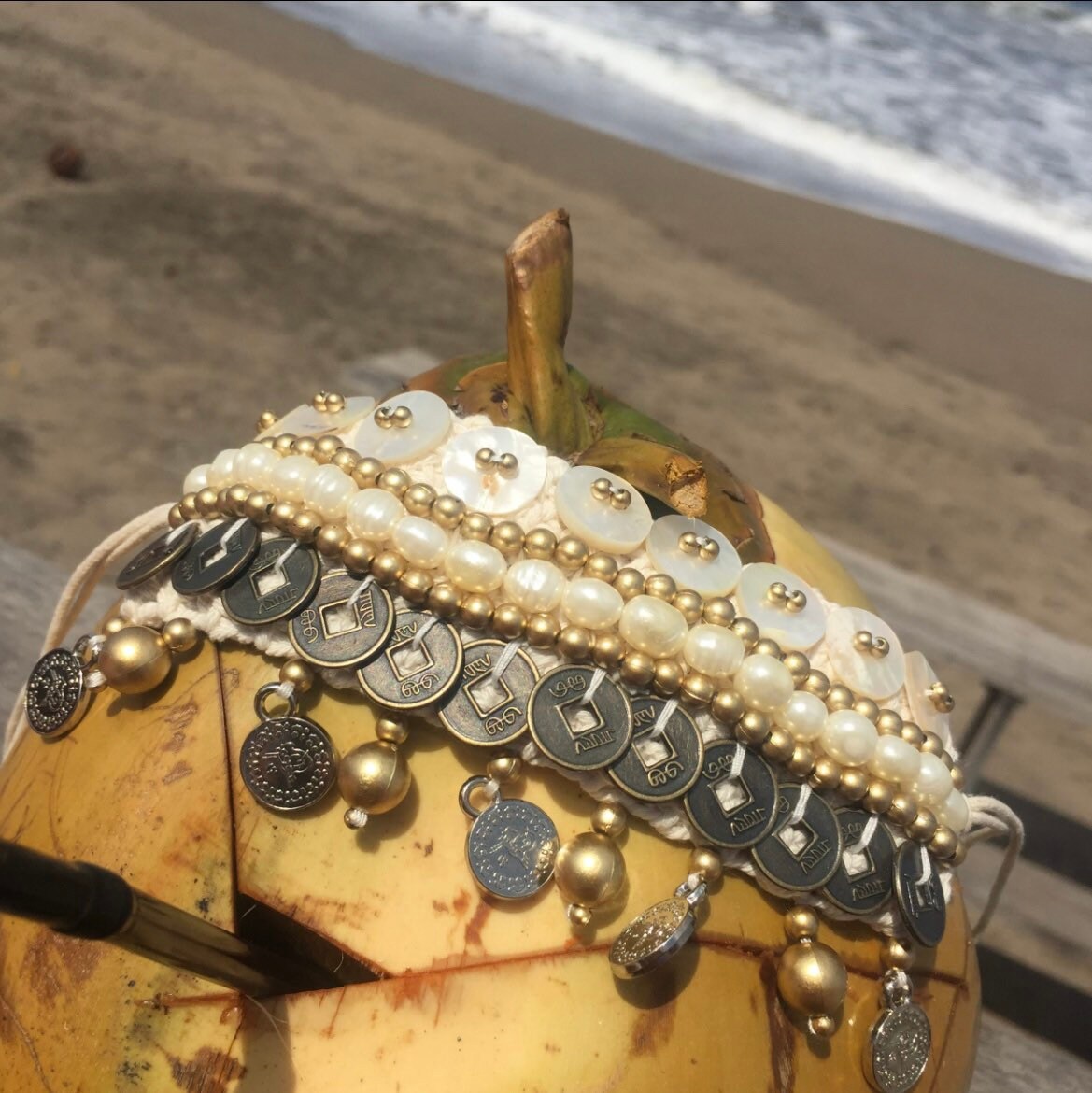 Pearl Chinese Coin Bracelet — Boho Hippie