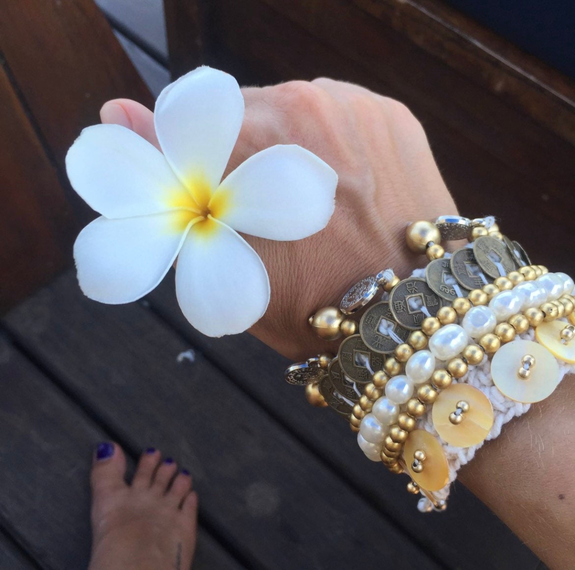 Pearl Chinese Coin Bracelet — Boho Hippie