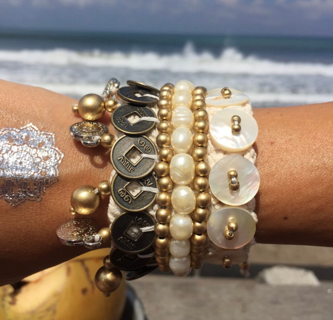 Pearl Chinese Coin Bracelet — Boho Hippie