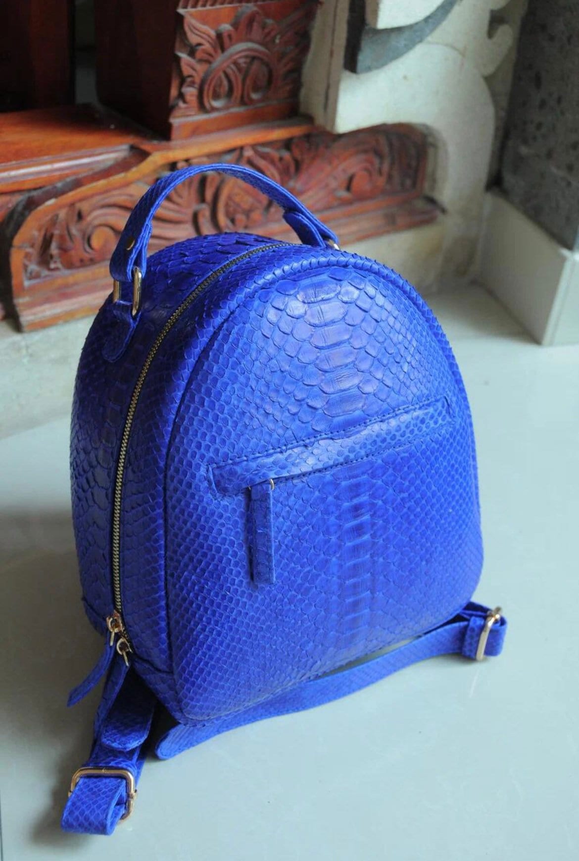 Genuine Python Skin Backpack — Electric Blue