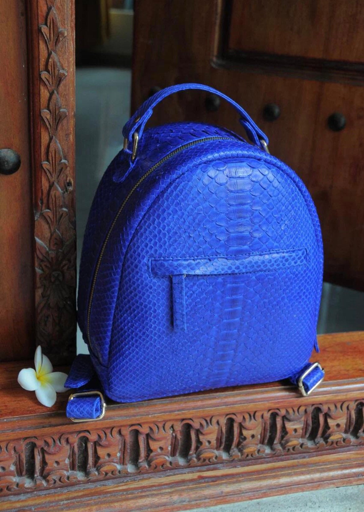 Genuine Python Skin Backpack — Electric Blue