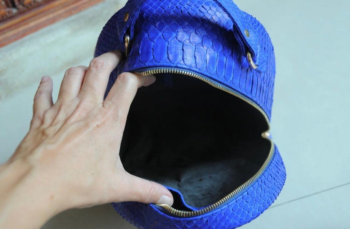 Genuine Python Skin Backpack — Electric Blue