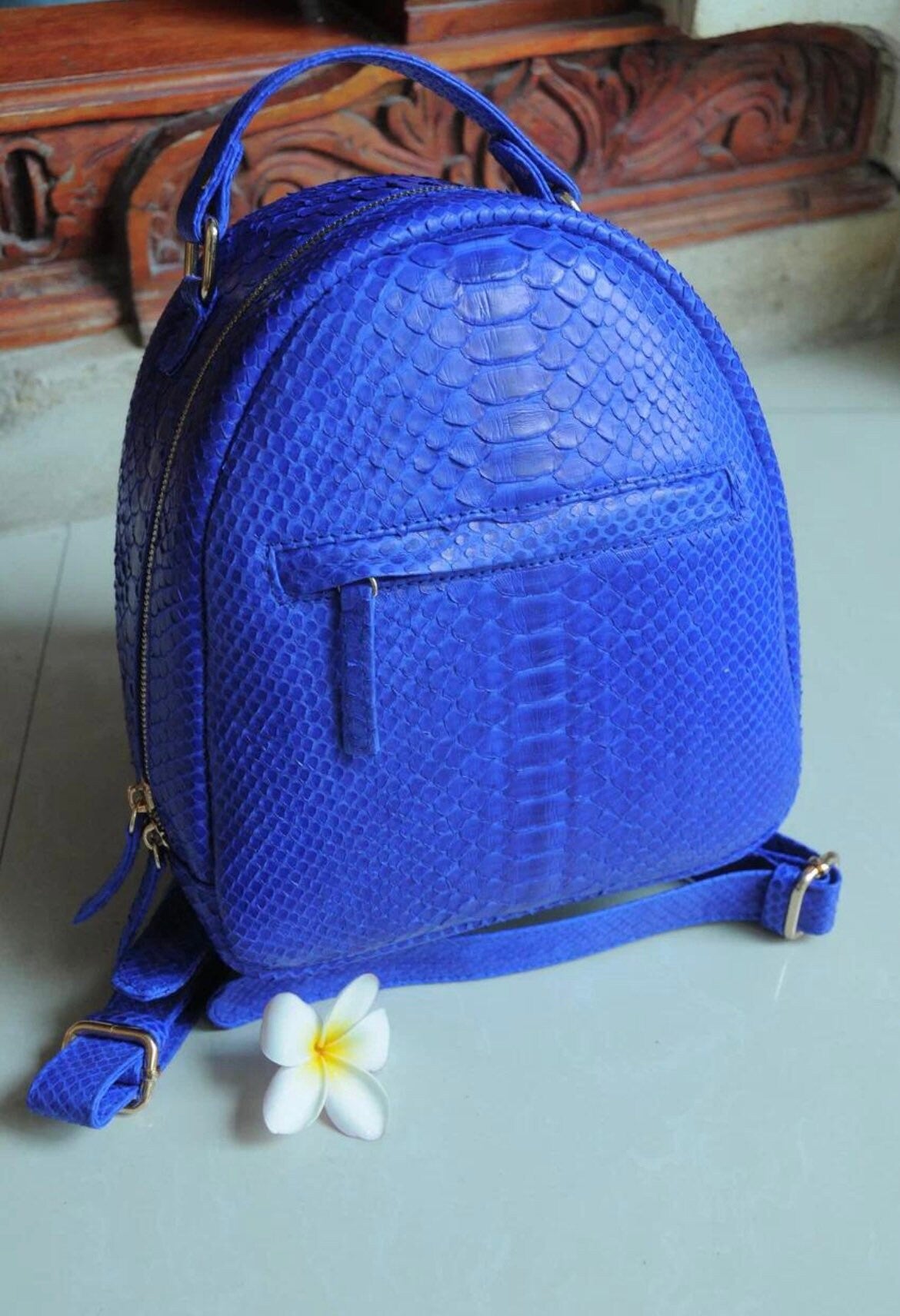 Genuine Python Skin Backpack — Electric Blue