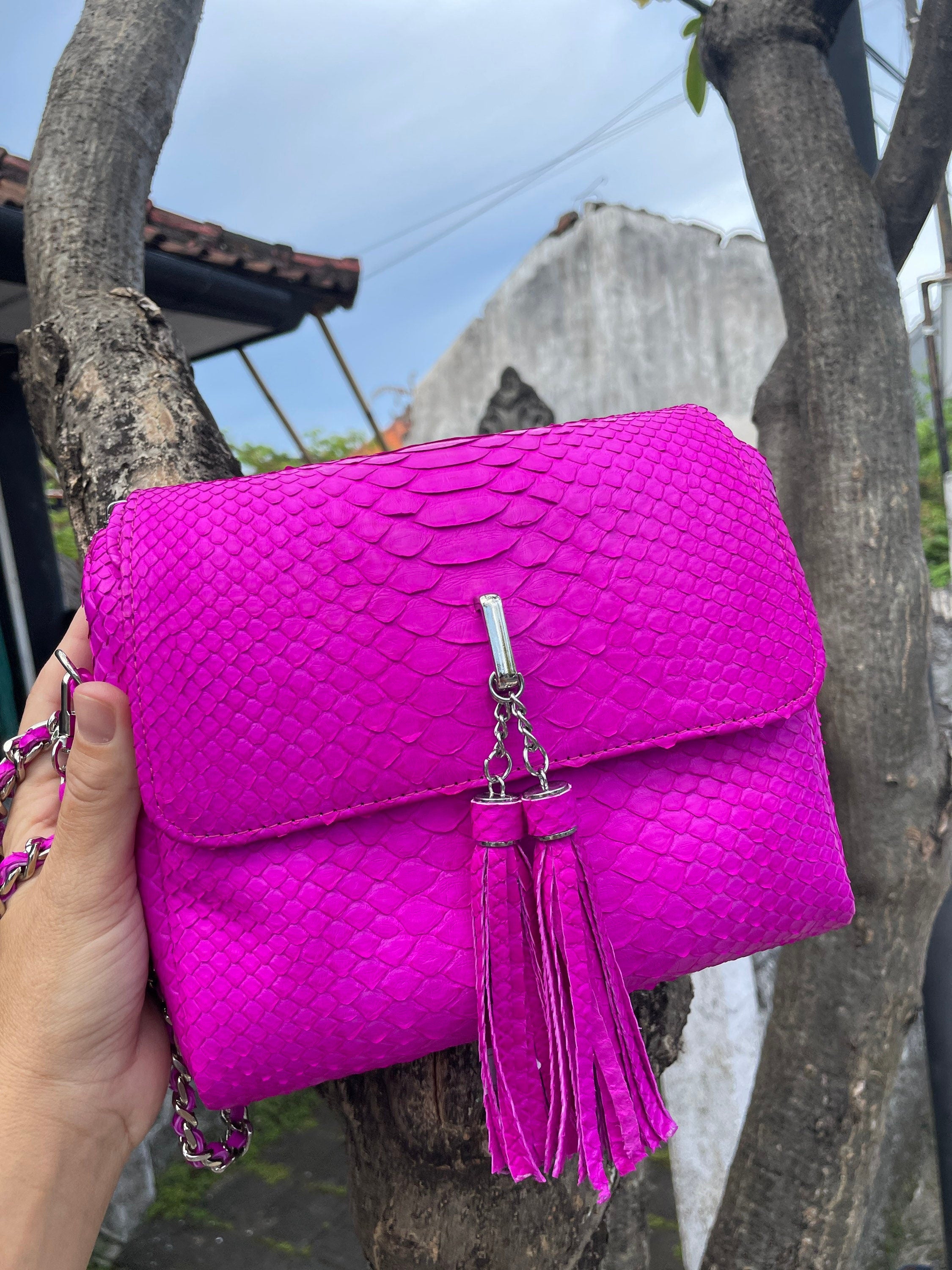 Genuine Python Skin Crossbody Bag — Pink