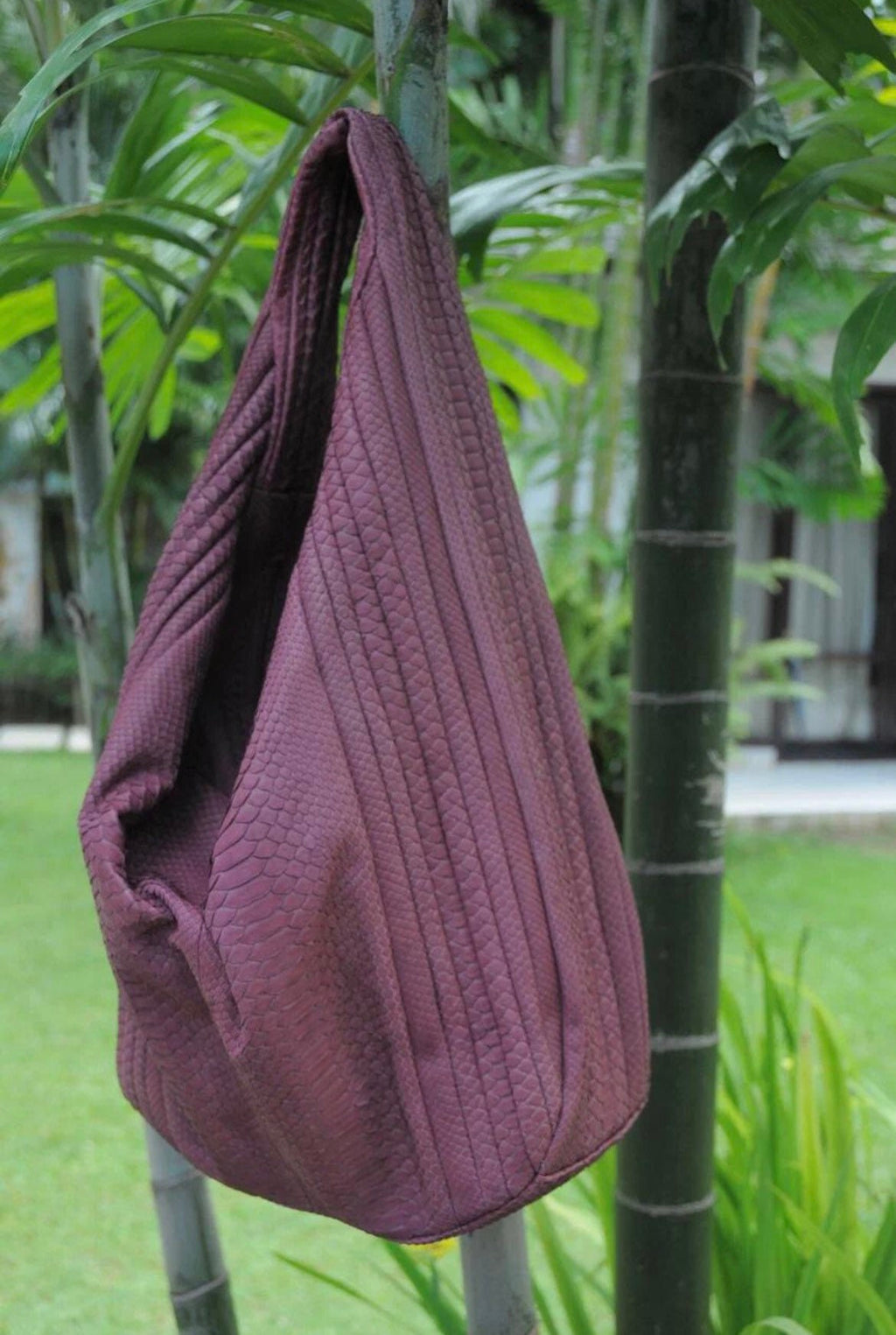 Big Soft Hobo Python Skin Bag — Wine