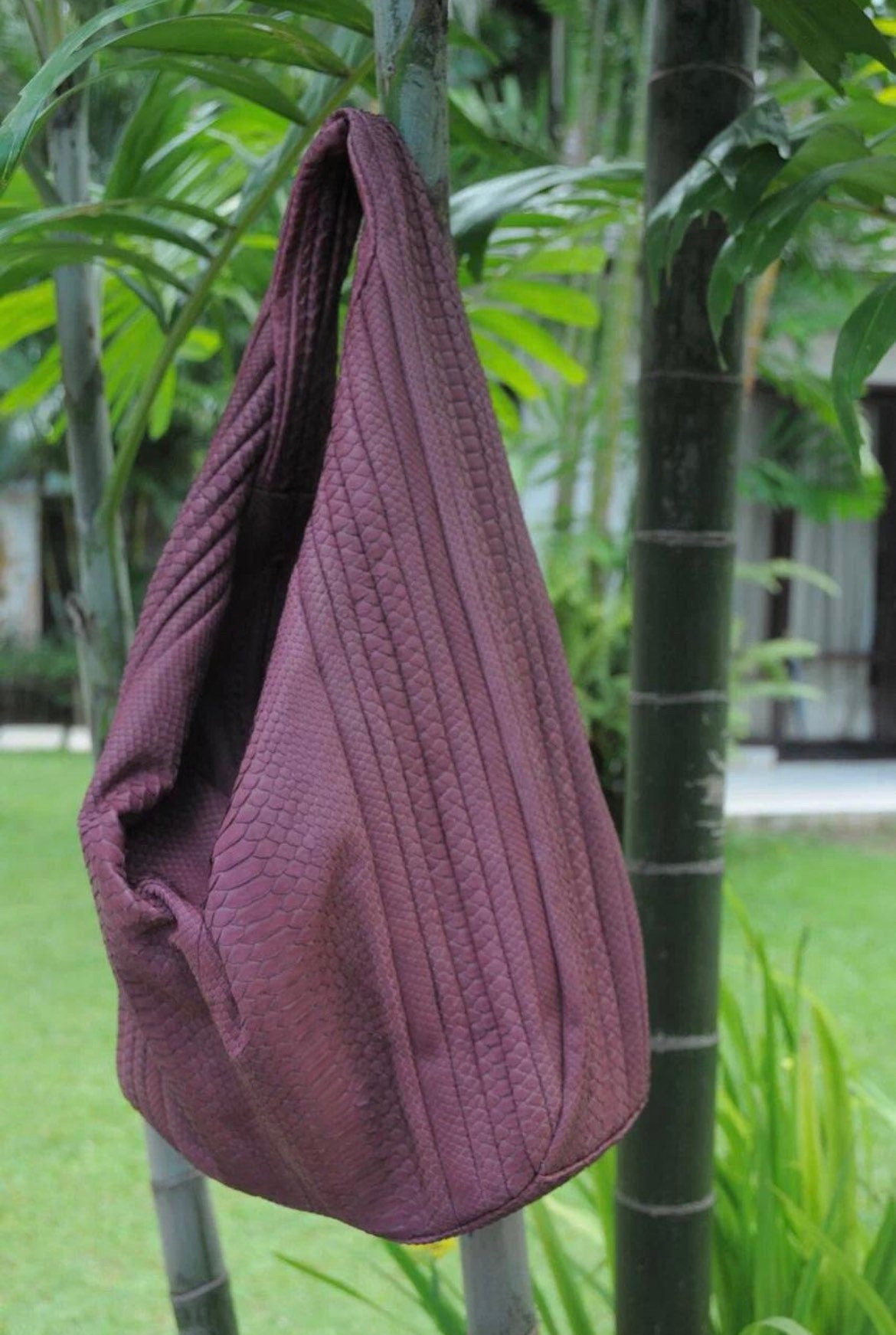 Big Soft Hobo Python Skin Bag — Wine