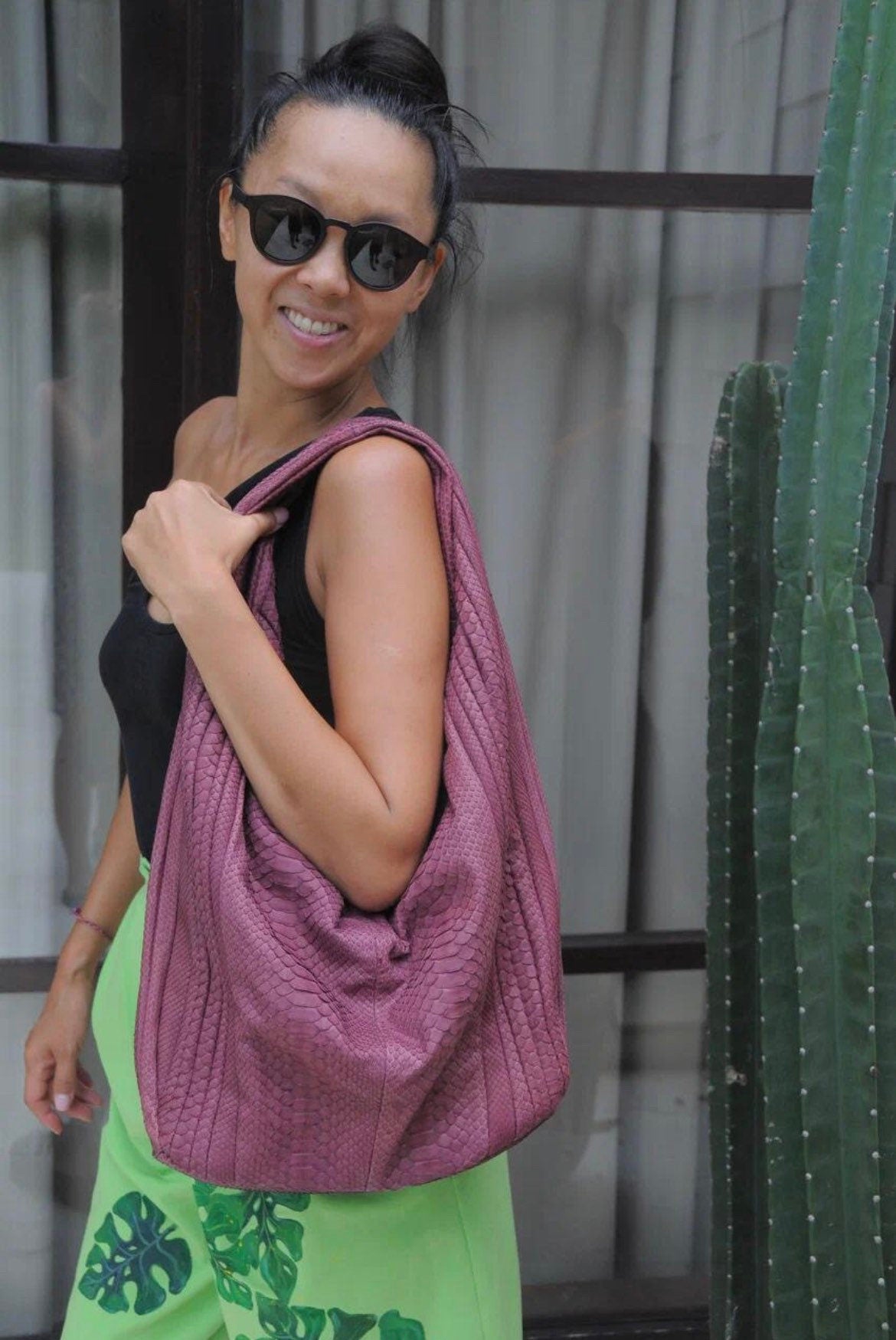 Big Soft Hobo Python Skin Bag — Wine