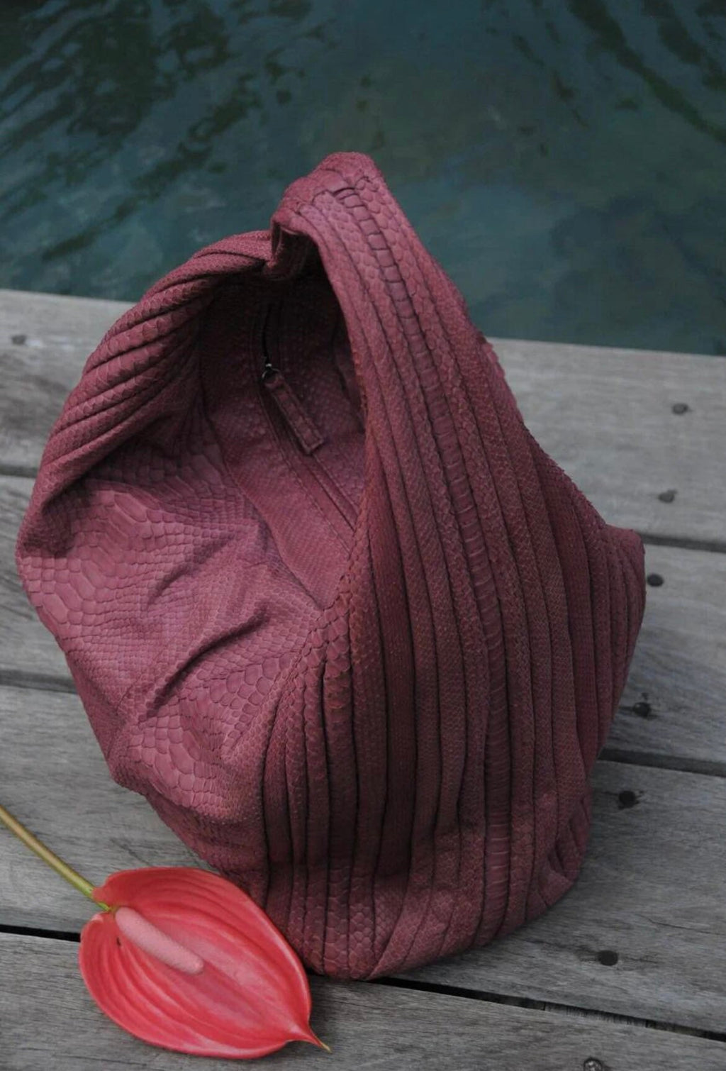 Big Soft Hobo Python Skin Bag — Wine