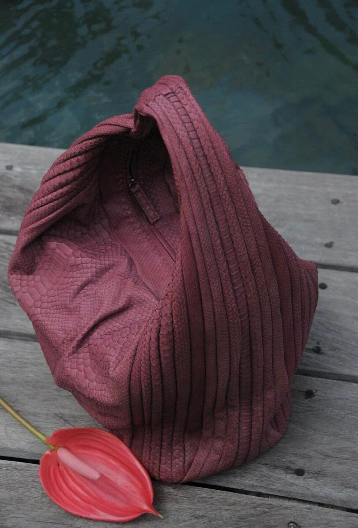 Big Soft Hobo Python Skin Bag — Wine