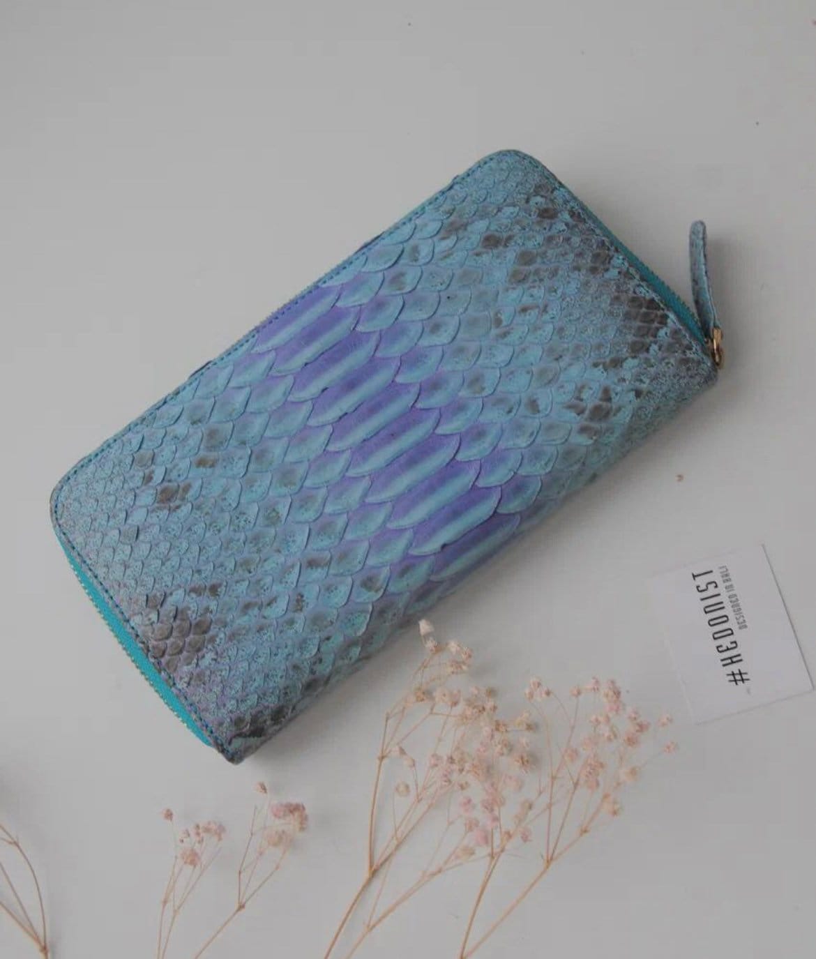 Genuine Python Skin Wallet — Light Blue