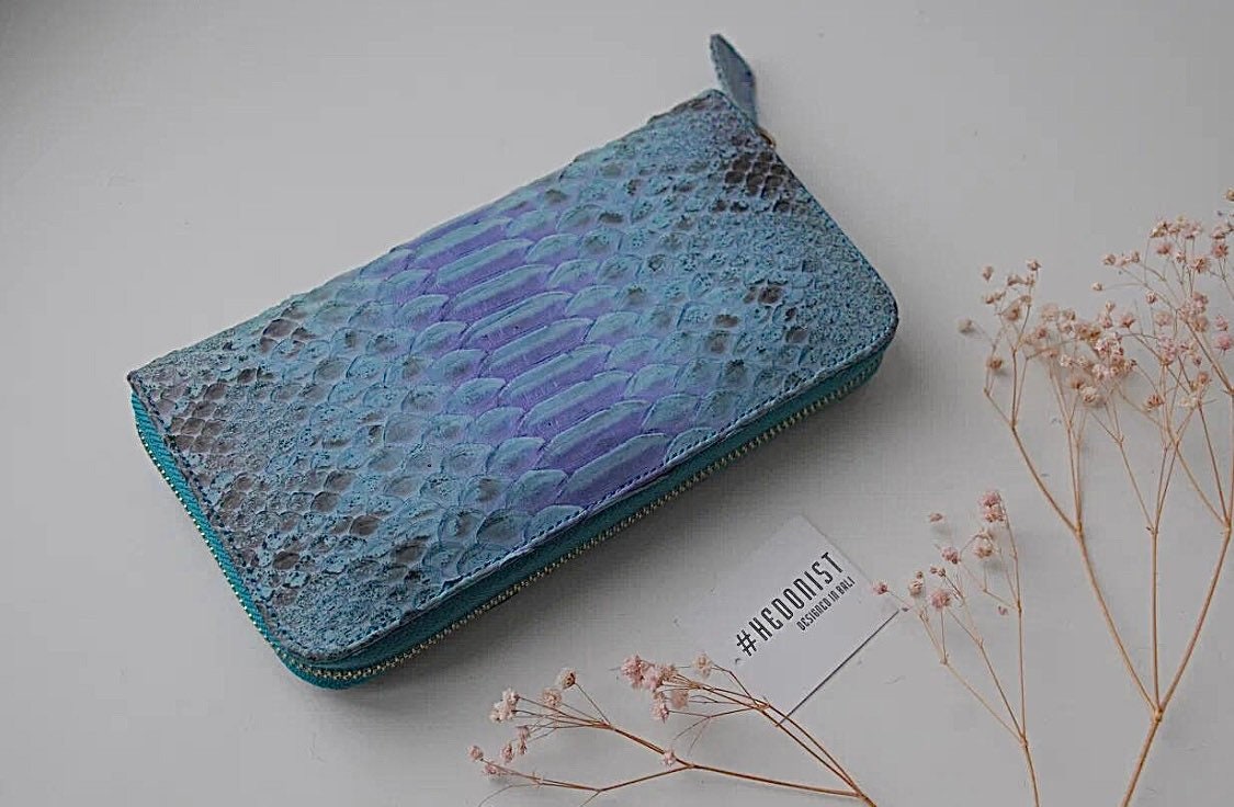 Genuine Python Skin Wallet — Light Blue