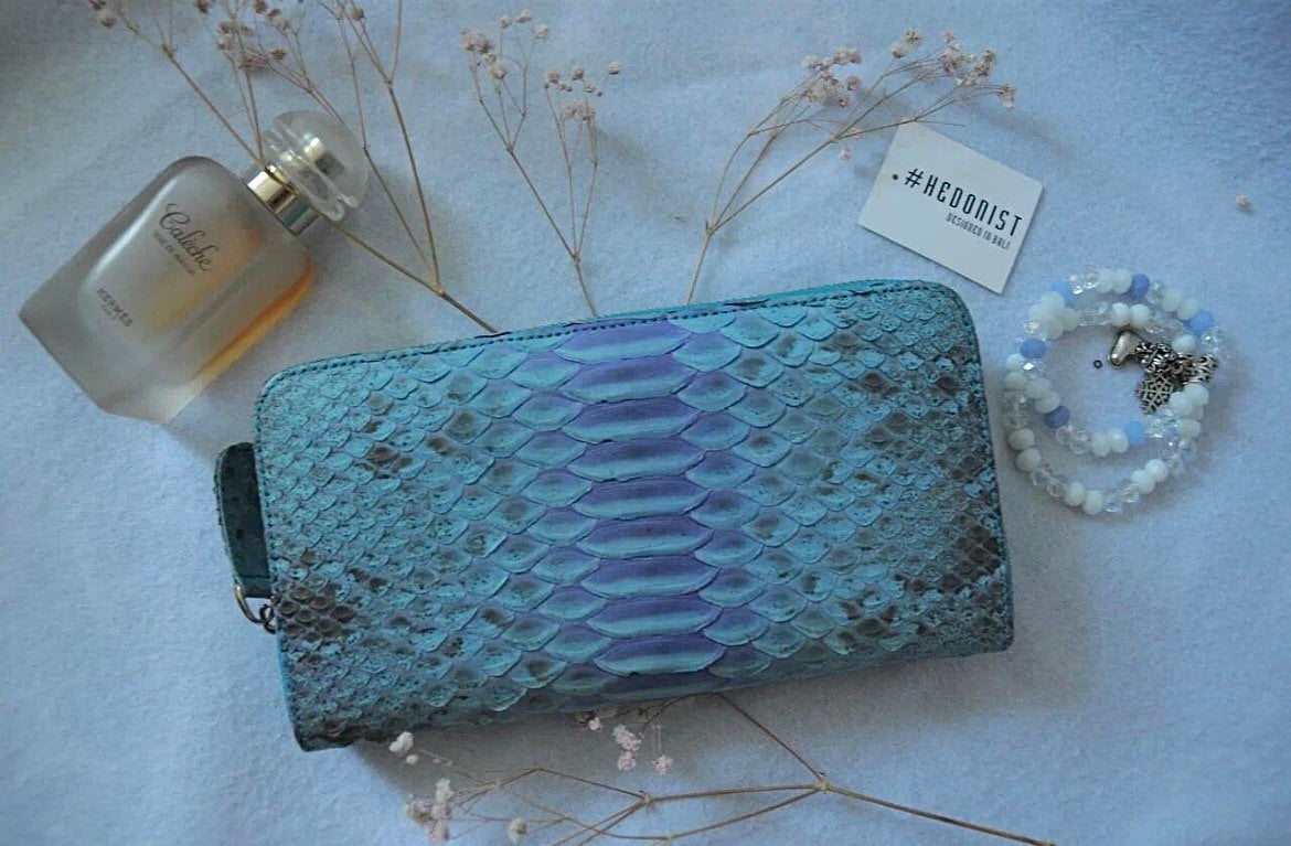 Genuine Python Skin Wallet — Light Blue