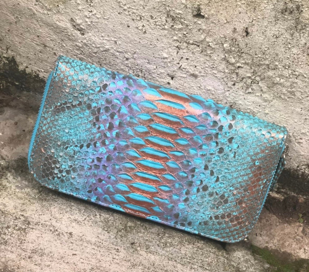 Genuine Python Skin Wallet — Light Blue