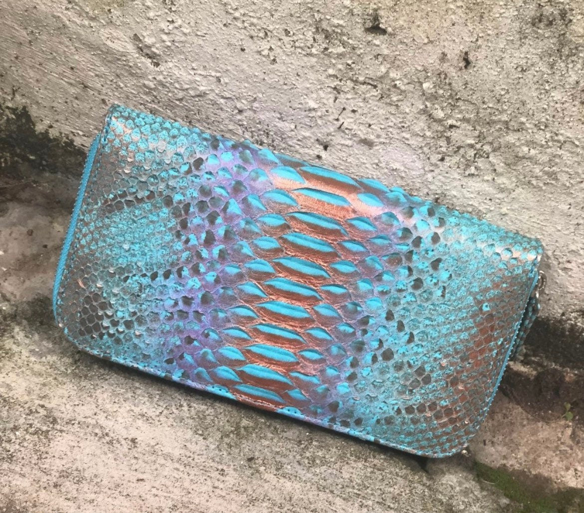 Genuine Python Skin Wallet — Light Blue