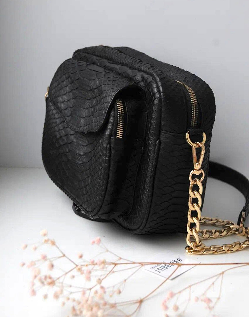 Genuine Python Skin Sport Crossbody Bag with Pocket