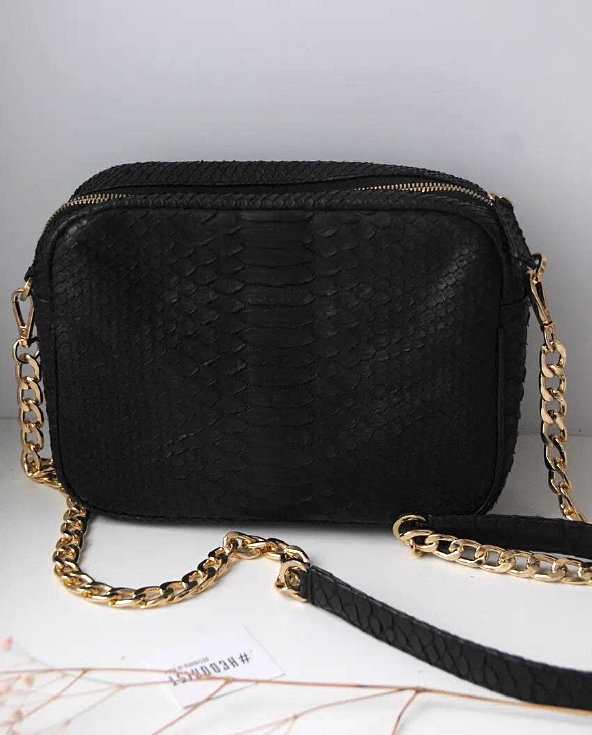 Genuine Python Skin Sport Crossbody Bag with Pocket