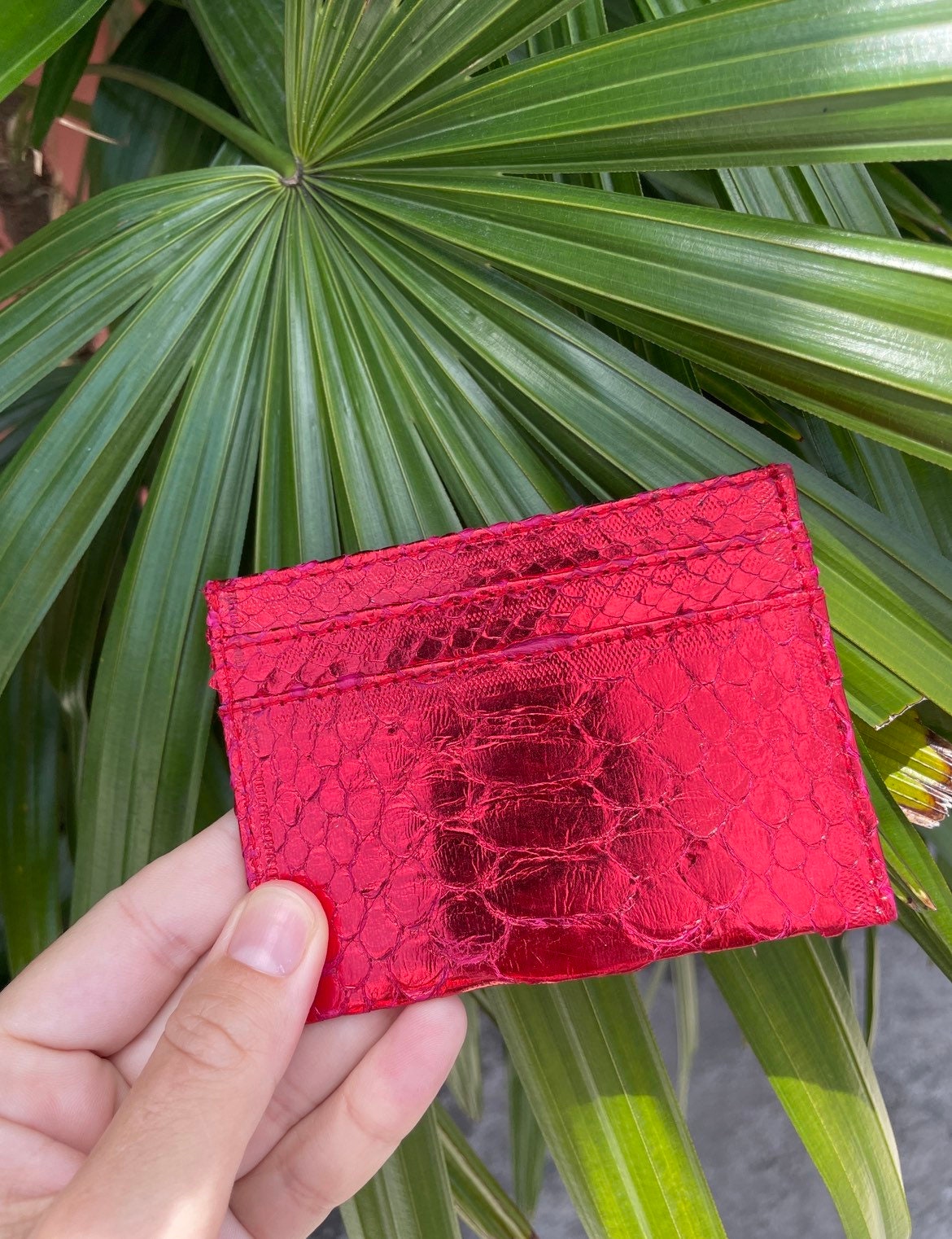 Genuine Python Skin Card Holder — Red Foil