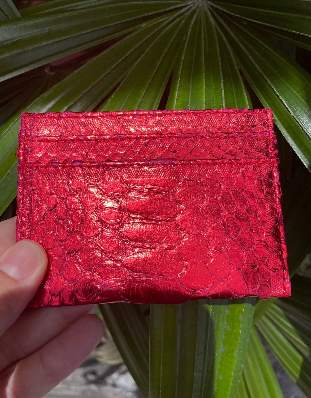 Genuine Python Skin Card Holder — Red Foil