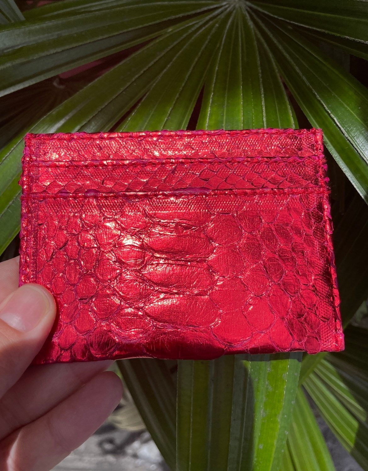 Genuine Python Skin Card Holder — Red Foil
