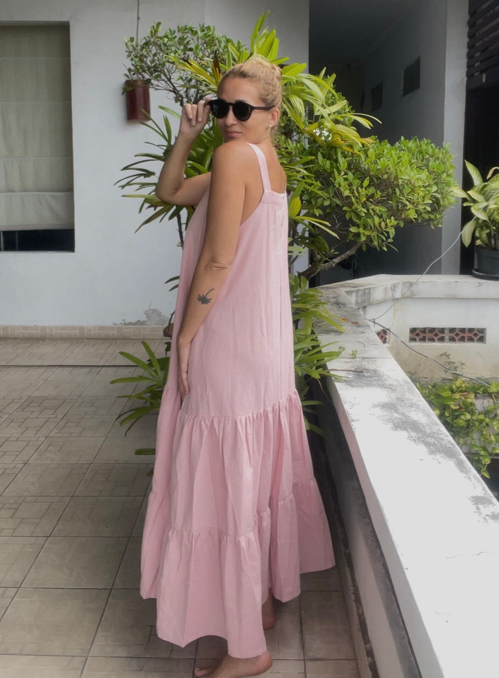 Linen loose light pink summer feminine dress / comfort women vacation summer long oversize dress | light pink designer dress