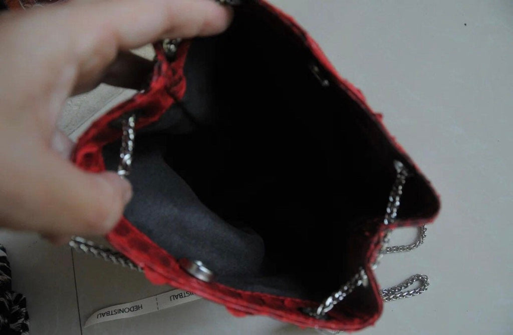 Genuine Python Skin Bucket Bag — Red