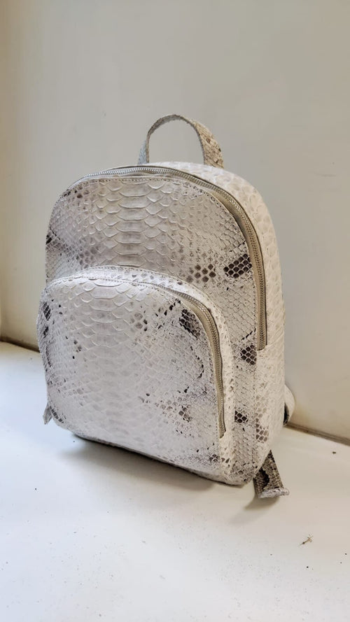 Genuine Python Skin Backpack — White