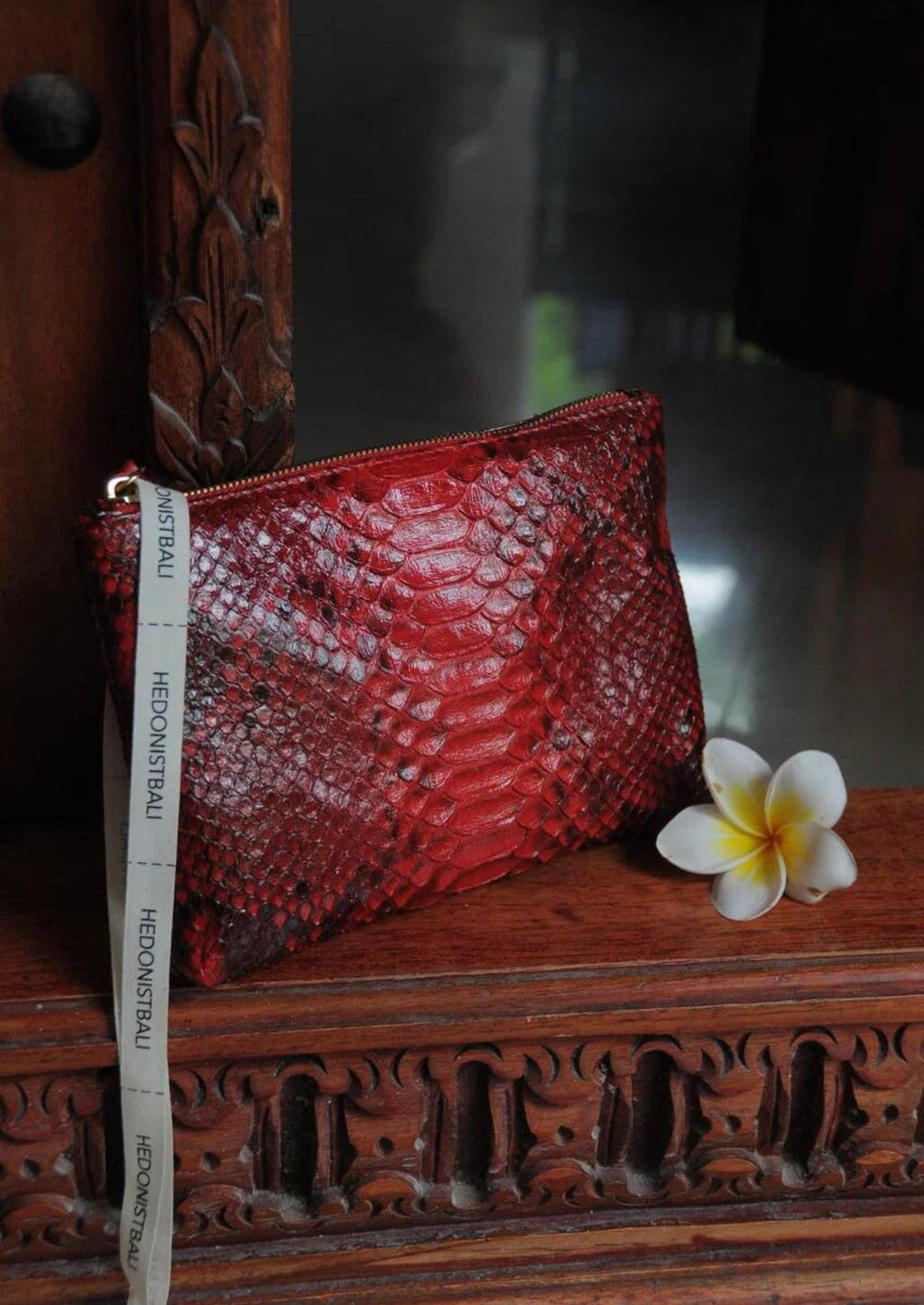 Genuine Python Skin Cosmetic Bag — Red